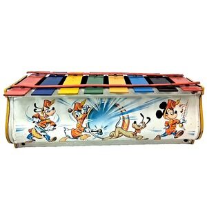 Vintage 50s WALT DISNEY METAL XYLOPHONE TOY #135 Mickey Mouse Donald Duck Goofy